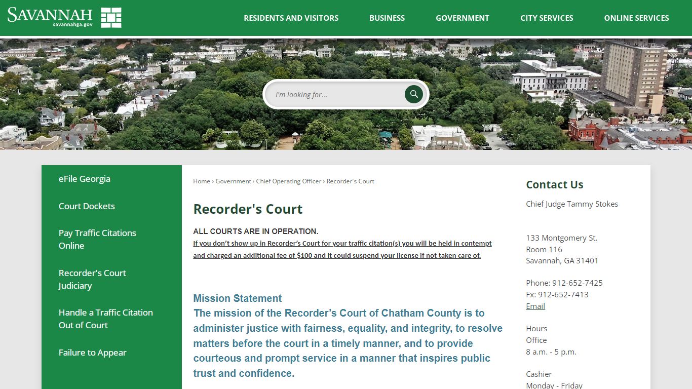 Recorder's Court | Savannah, GA - Official Website