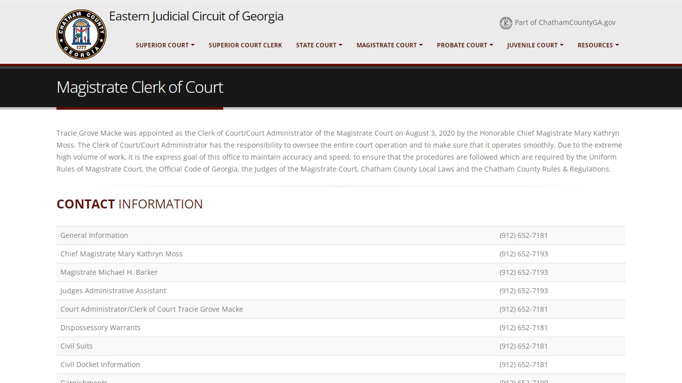 Chatham County, GA - Court System - Magistrate Clerk of Court